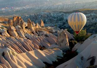 Ballonflug mit Aussicht auf die Tuffsteinlandschaft Kappadokiens