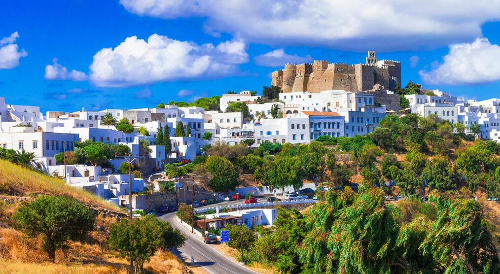 Blick auf Johanneskloster Patmos Griechenland Reisen