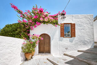 Fassade eines traditionellen Hauses in Lindos