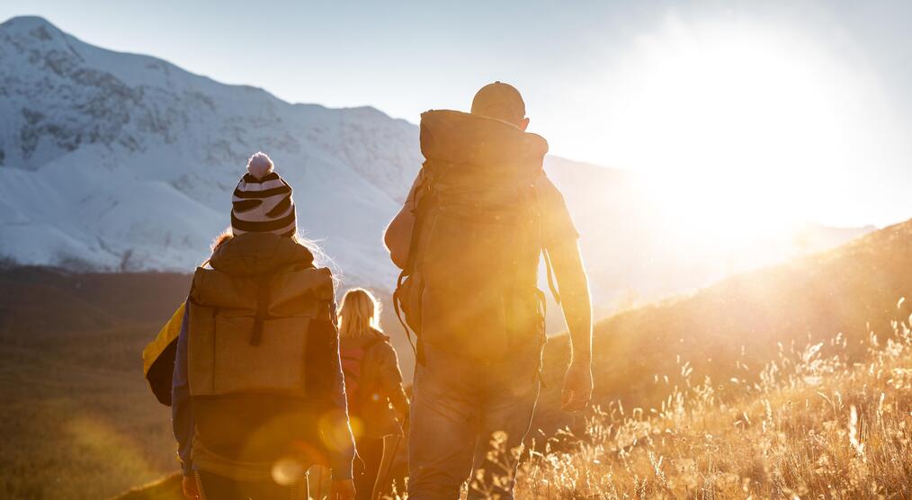 Drei Personen wandern in der Natur