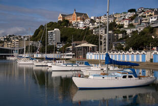 Yachten im Hafen mit Mt. Victoria