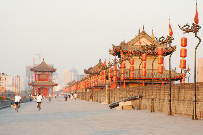 Unterwegs auf der Stadtmauer von Xi'an 