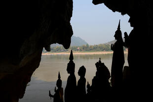 Silhouette der Buddha Statuen