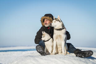 Mann mit Husky 