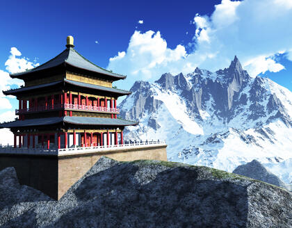 Sonnentempel in der Bergen vom Himalaya