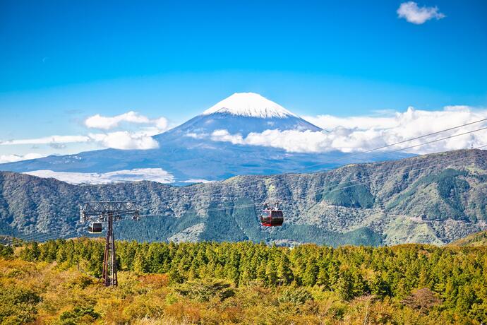 Seilbahn über das Owakudani Tal